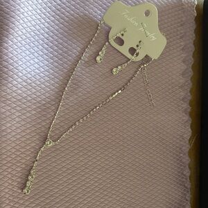 Fashion Jewelry Silver-Tone Layered Y-Drop Necklace with Dangle Earrings